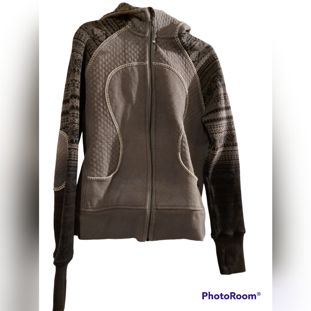 LULULEMON Special Edition GREY FAIR ISLE Quilted SCUBA Hoodie Zip Jacket Sz 12!